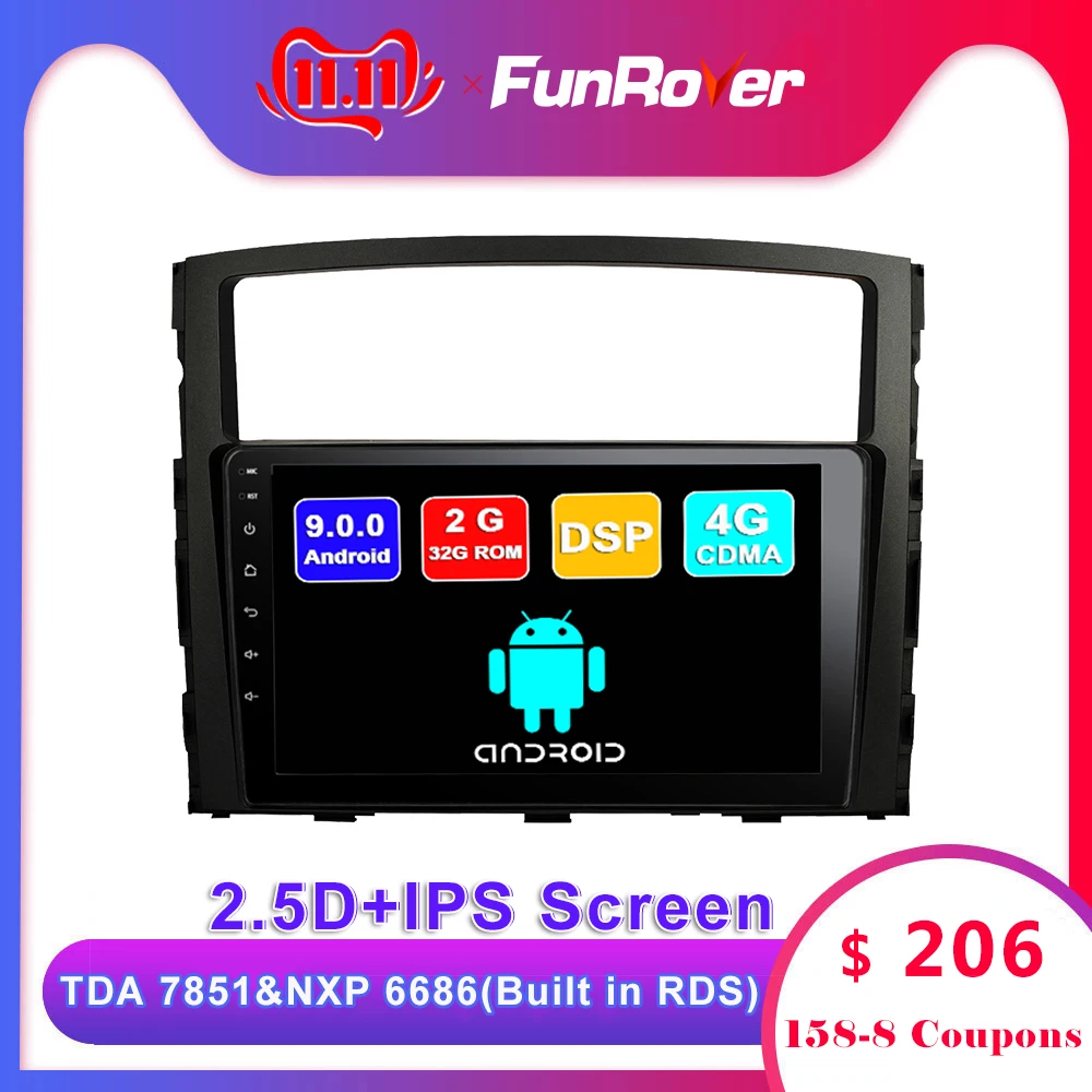 Top FUNROVER 2.5D+IPS android 9.0 car dvd multimedia player For Mitsubishi Pajero V97 V93 2006-2015 radio gps navigation stereo DSP 0