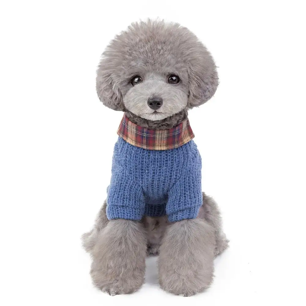 Одежда для собак в школьном стиле из двух частей с отворотом; одежда для маленьких и средних собак; зимняя теплая одежда для собак; вязаный свитер; одежда для вязания; пальто