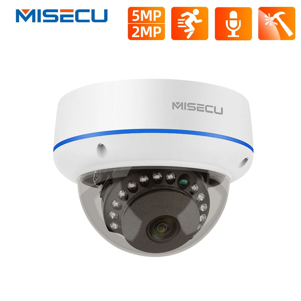 Photo Product MISECU HD 5MP 3MP 2MP 48V POE IP Camera Vandalproof Indoor Outdoor Security IP Cameras POE Dome Camera CCTV Video Surveillance