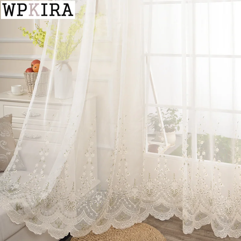 Romantic Floral Sheer Curtain for Living Room Lace Tulle Balcony Rustic Embroidery Voile Drape Window S486#C | Дом и сад