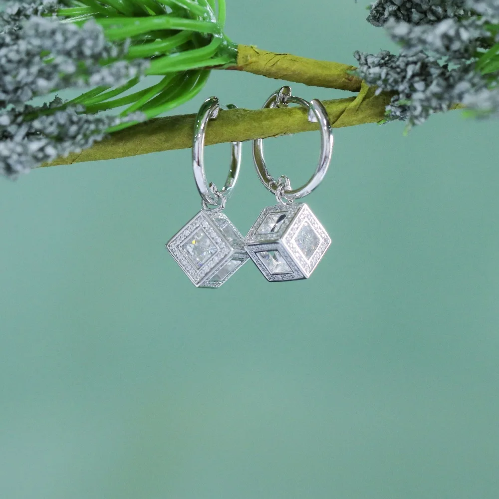 DovEggs стерлингового серебра S925 центр 2.2CTW 6,5 мм цвет GH Круглый Муассанит Висячие серьги для женщин юбилей подарки на день рождения