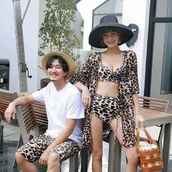 

Woman Bikini Swimsuit Swimwear 2019 Beach Womens New Leopard Sexy Men Women Three Piece Couple Polyester Sierra Surfer Swim Suit