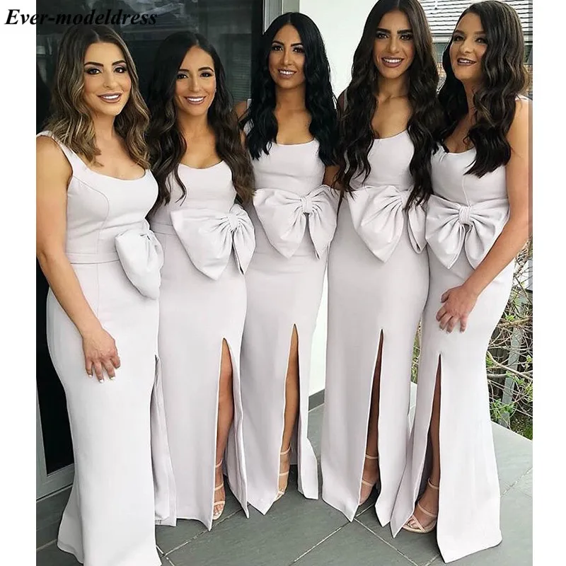 

Simple Bridesmaid Dresses Long Side Split Floor Length Zipper Back Big Bow Wedding Guest Dress for wedding party Prom Dresses