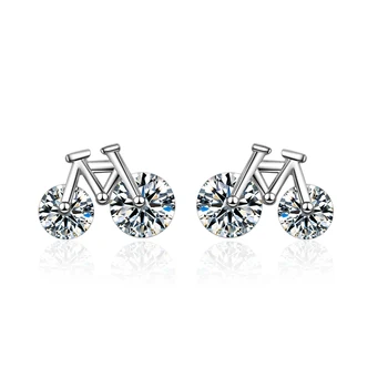 

Qikaola Personalized Mini Bicycle Stud Earrings For Women Brief Silver Zircon Bike Earrings Jewelry Girls Femme Bijoux E531