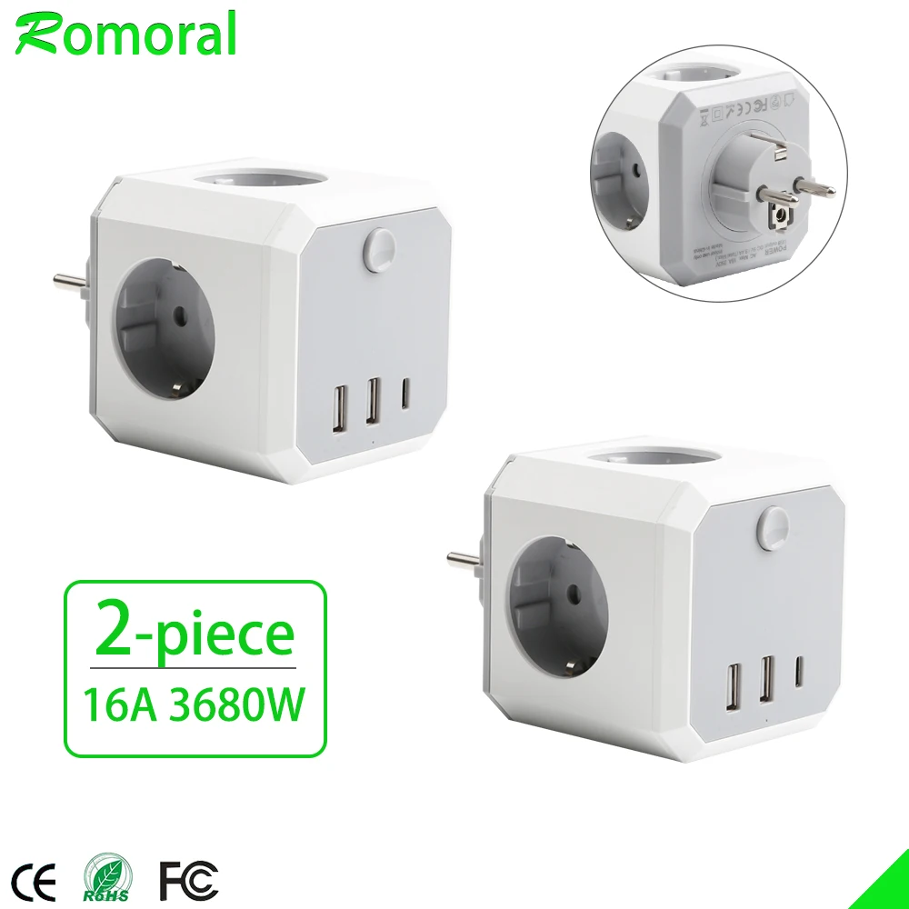 Regleta de enchufes de 5 vías con USB Power Delivery para carga rápida (1x  cargador tipo C, 2x USB 2,4 A, cable de 1,5 m, con interruptor) TYPE F