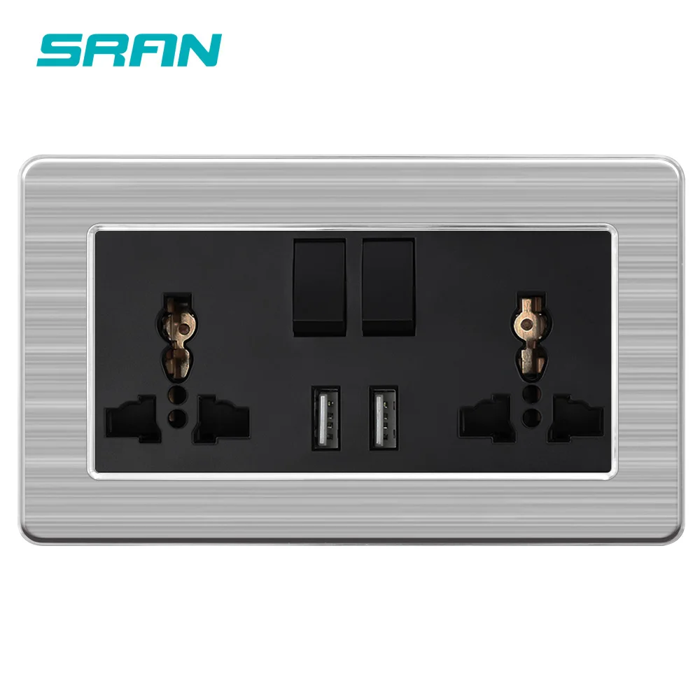 Sran 2gang 13a universal switched socket with dual usb output 2 1a