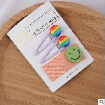 60set/lot 3pcs/set DIY Simple Multi Rainbow Round Button Hair Clips Suits Smile Hairpin Hair Styling Tools Accessories HA1403 - Цвет: 4