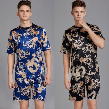 

Men's Summer Round Neck Tops Loose and Plus-sized Shorts Pajamas Set Newest Style Men Pajamas Short-Sleeved Pijamas