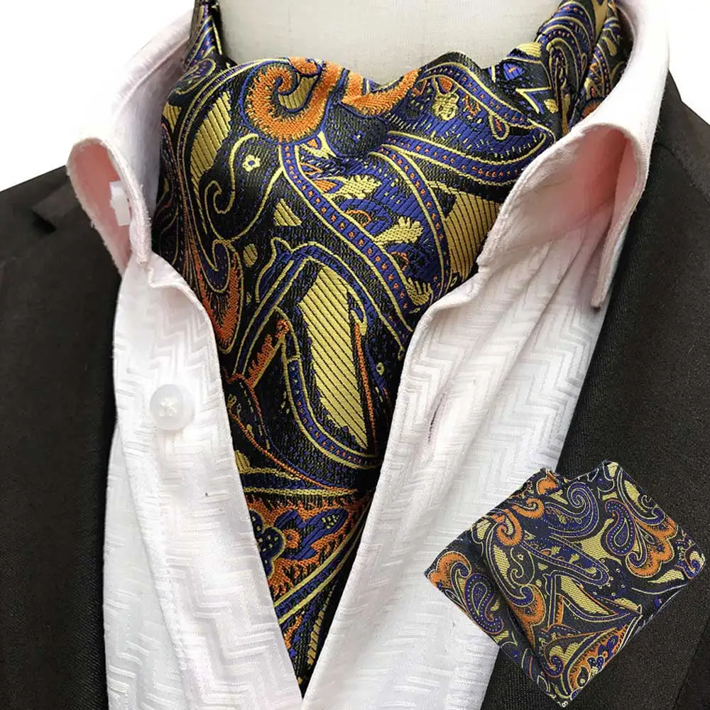  Men’s Colorful Paisley Floral Jacquard Handkerchief Ascot Tie Cravat Hanky Set HZTIE0351
