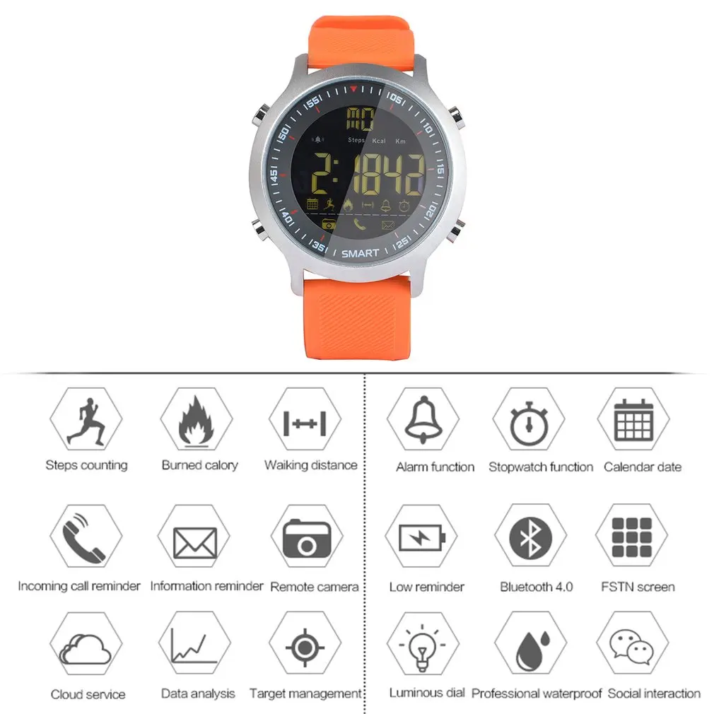 EX18 Sports Smart Watch Step Counter Phone Information Alarm Clock Reminder Bluetooth Waterproof Luminous Dial Wristwatch