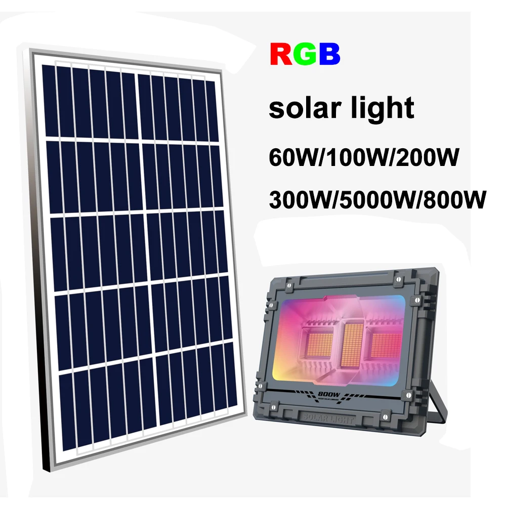 Christmas Decoration RGB Solar Light Outdoor 100W 200W 300W 500W 800W Solar Panel Remote Flood Lights Sunlight for Garden Road 300w fresnel cob led lekos ellipsoidal gobo projector follow spot focus profile theater decoration renew 2500w hologen lighting