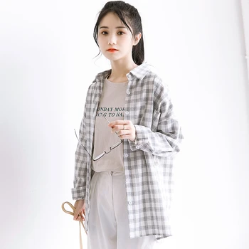 

Shirt Women's Long Sleeve Shirt Autumn Plaid Loose Fit 2020 Student Casual Top Thin Coat