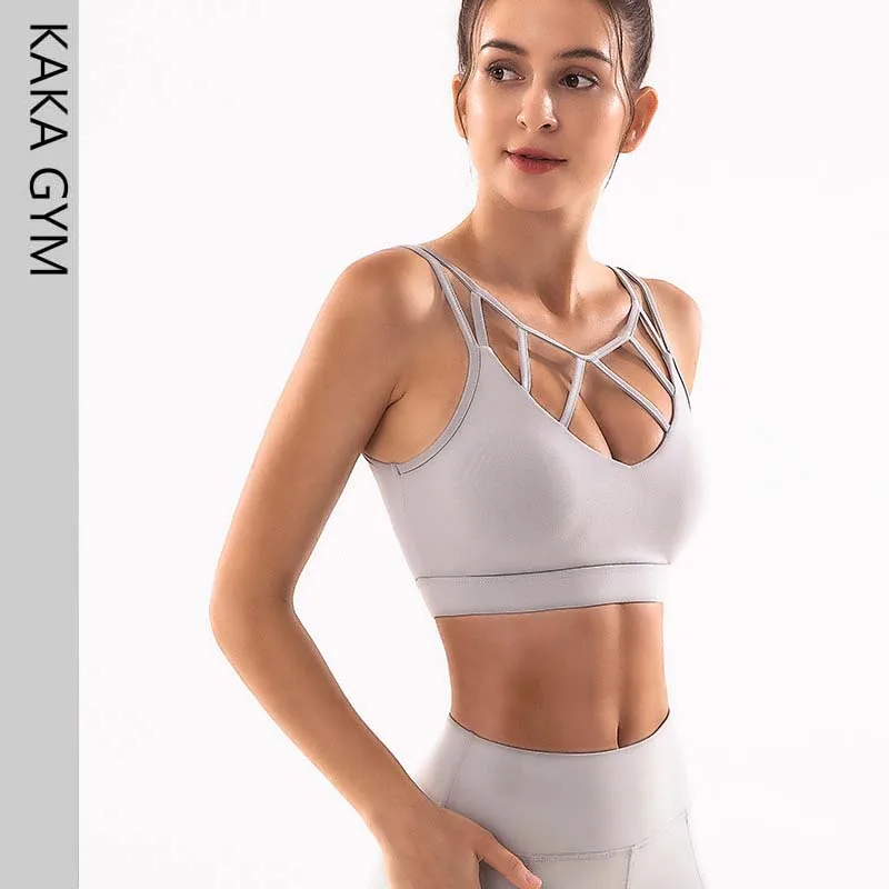 

Women Sexy Yoga Bra Cross Hollow Design Sports Bra Woman Shockproof Fitness Push Up Sports Bra workout clothing
