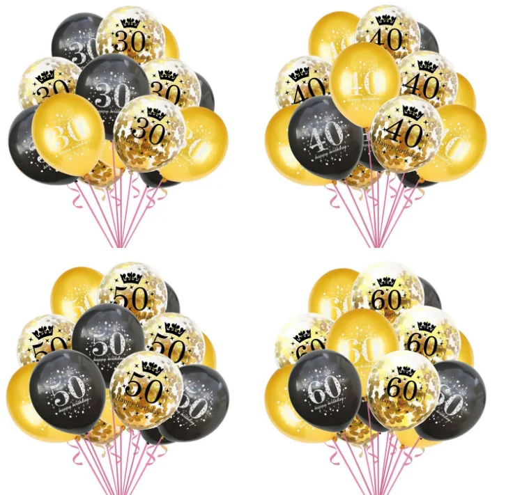 

16 18 30 40 50 60 Years Old Birthday Confetti Balloon Set Gold Digit Number Ballon Wedding Anniversary Theme Party Decor LF788