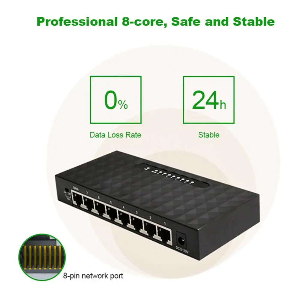 

8 Port Gigabit Network Switch 10/100/1000Mbps Gigabit Ethernet Network Switch Lan Hub High Performance LED Indicators Adapter