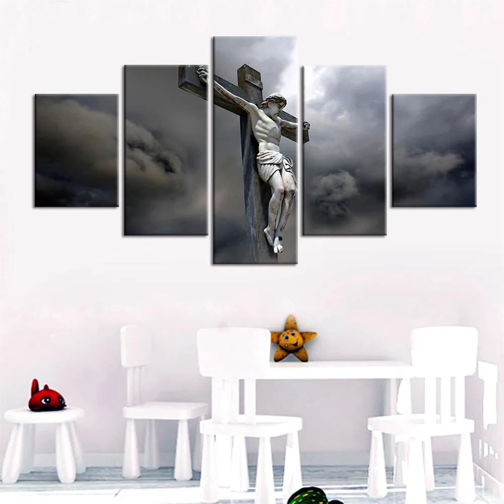 HD-Printed-Canvas-5-Panels-Christian-God-Jesus-Statue-Cross-Painting-Home-Decor-Posters-Wall-Art (2)