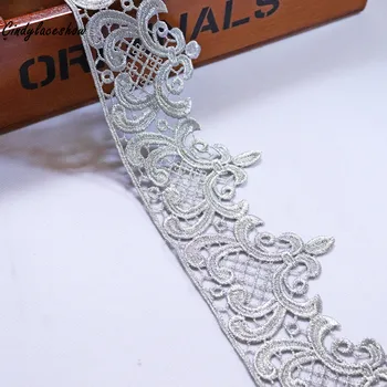 

1yd 9cm Wide Vintage silver Water Soluble Embroidery Crown Flower Lace Trim Fabric Islamic Headscarf Hair Accessories DIY Crafts
