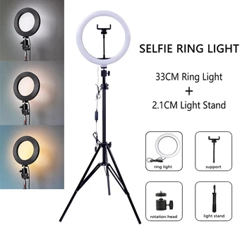 

Dimmable LED Selfie Ring Light with Tripod USB Selfie Light Ring Lamp Big Photography Ringlight with Stand for Cell Phone Studio