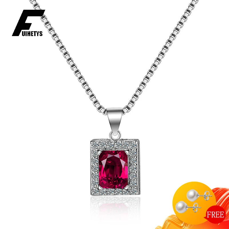 

Vintage Women Necklace with Geometric Ruby Zircon Gemstone Pendant 925 Silver Jewelry Accessories for Wedding Engagement Party