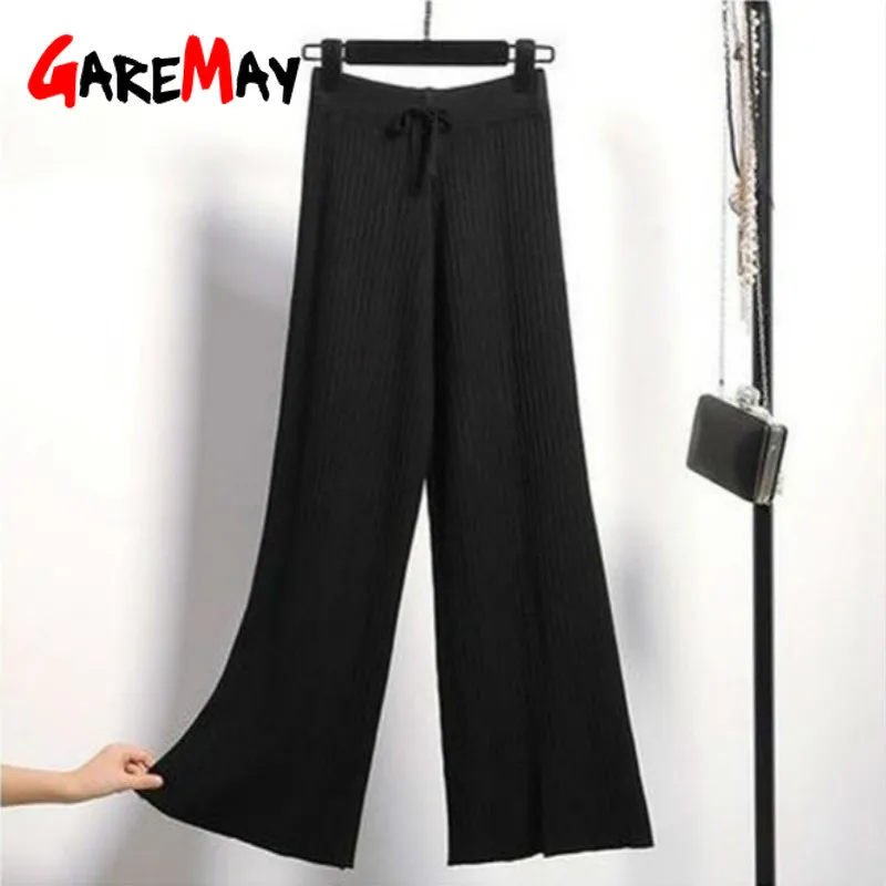GareMay, осень, теплые плотные повседневные Прямые штаны для женщин, зимние женские свободные трикотажные широкие брюки на завязках, повседневные брюки