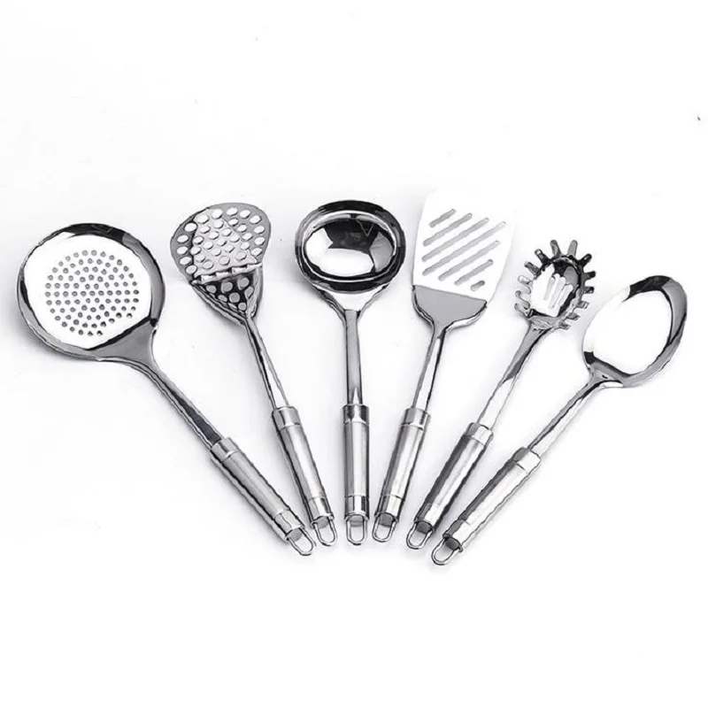 Cookware 6Pieces Set Stainless Steel Spatula Spoon Masher Skimmer Shovel Meat Fork Peeler Non Stick Tools Kitchen Utensils Gifts