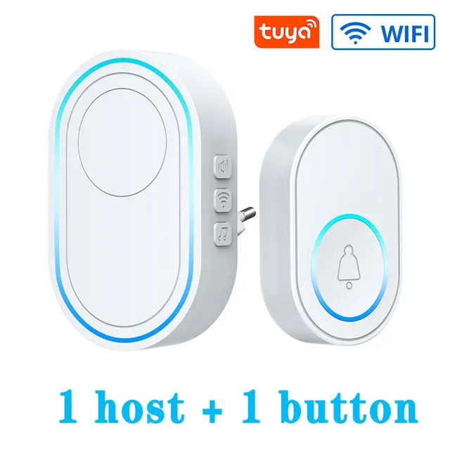 Wireless Doorbell Tuya App Intelligent Home Welcome Doorbell Waterproof Button LED Light 433MHz Security Alarm Smart Doorbell White WiFi A