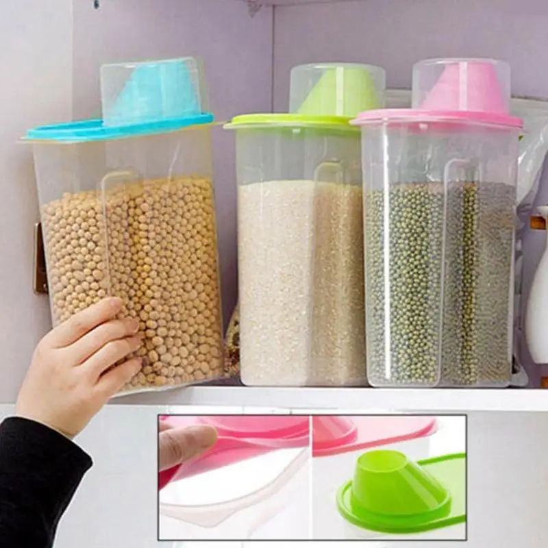 Dispensador de cereales de plástico caja de almacenamiento de comida de  cocina contenedor de arroz de grano de harina de cocina caja de  almacenamiento de arroz con taza de medida - AliExpress