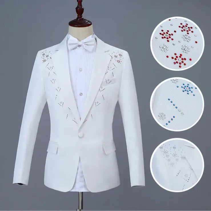 Hot drilling blazer men groom suit set pants mens wedding suits singer stage clothing trajes de novio para hombres formal dress