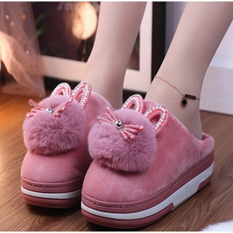 Women Winter Slippers Fluffy Plush Female Slipper Indoor Home Shoes Casual Ladies Soft Comfort Warm Shoe Woman Furry Rabbit Ears
