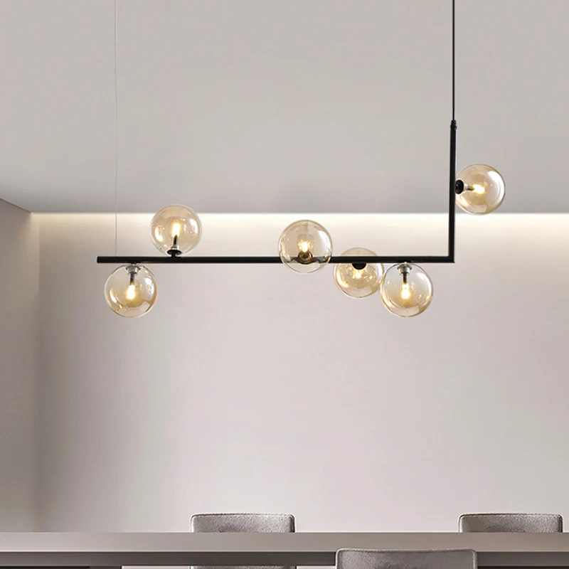 Modern Glass Ball Chandelier Nordic Dinning Room Long Table Hanging Light Creative Decor Suspension Light Fixture For Bar/Shop