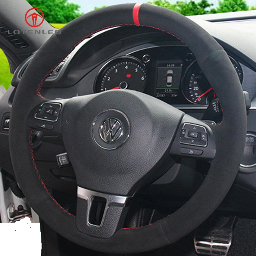 Ручная строчка LQTENLEO черная замша для Volkswagen VW Gol Tiguan Passat B7 CC Touran Jetta MK Mk6|car steering wheel
