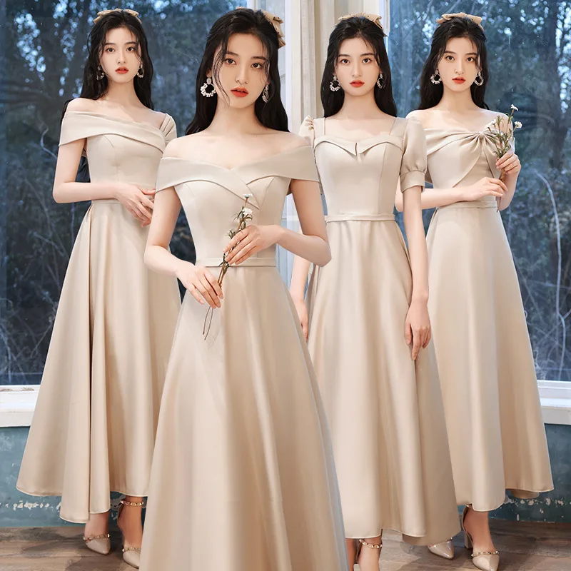 

Champagne Bridesmaid Dress Simple A-Line Long Dress Female Off The Shoulder Slim Cocktail Dresses Formal Evening Party Gowns