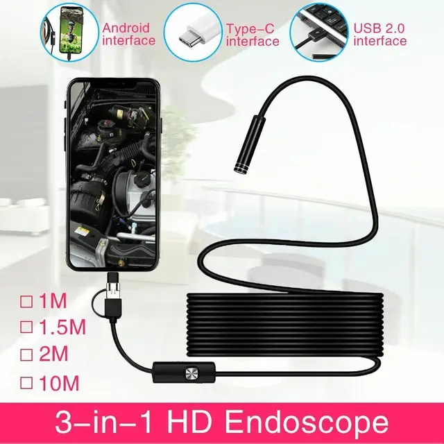 30M Industrial Automotive Car Endoscope Mini Usb Type c Endoscopic Flexible Cable Camera Borescpe for Mobile Android Smartphon 720p5.5mm Lens soft