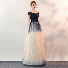 Пышное ТРАПЕЦИЕВИДНОЕ ПЛАТЬЕ с открытыми плечами для выпускного вечера Новое поступление темно-синего градиентного цвета с блестками на шнуровке сзади маскарадные Бальные платья