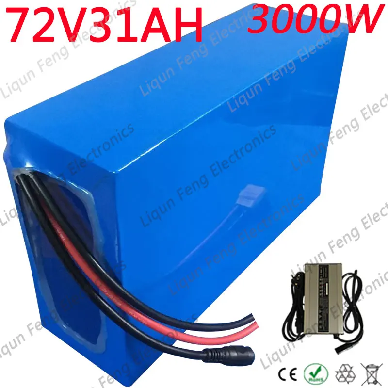72V аккумулятор 72V 2000W 3000W аккумулятора электроскутера 72V 30AH электрический велосипедный аккумулятор 72V литиевая батарея с 5А зарядным устройством