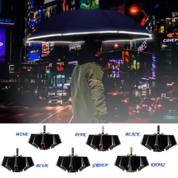 

Wind Resistant Folding Automatic Umbrella Reverse Rain Folding Windproof Business Umbrella With Reflective Strips Black Coating