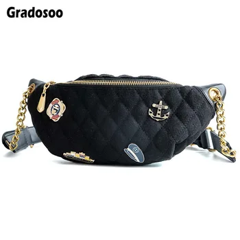 

Gradosoo Fashion Quilted Waist Pack Belt Bag Female Badge Waist Bag For Women Chest Bag Chain Fanny Pack Belly Bags Phone LBF175