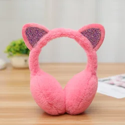 Bonito gato orelha feminino menina pele inverno earmuffs orelha mais quente nova mulher capa de ouvido glitter lantejoulas earmuffs fones de ouvido de pele macio