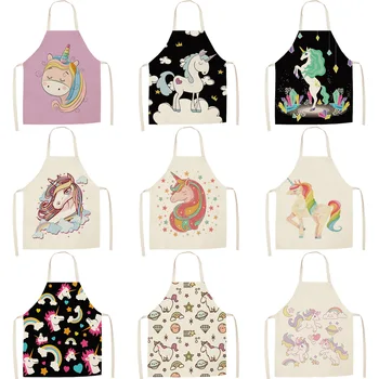 

Parent-child Kitchen Apron Cartoon Unicorn Printed Sleeveless Cotton Linen Aprons for Men Women Home Cleaning Tools