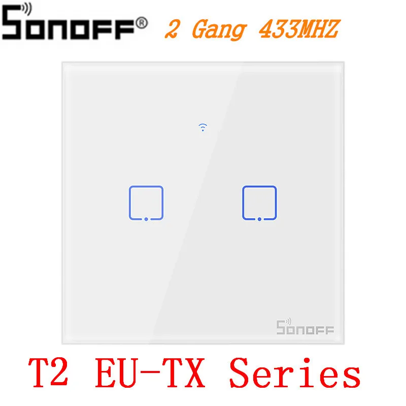 Sonoff T2 Smart Switch 1-3Gang EU US WiFi& RF 86 Тип умный настенный сенсорный светильник Модуль Автоматизации умного дома пульт дистанционного управления - Комплект: T2 EU-TX 2 Gang