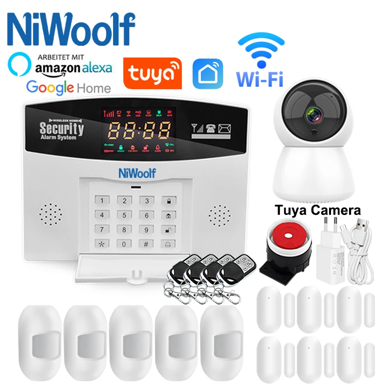 Tuya Wifi GSM Alarm System LCD Display 433MHz Wireless Smart Home Burglar Security Alarm App