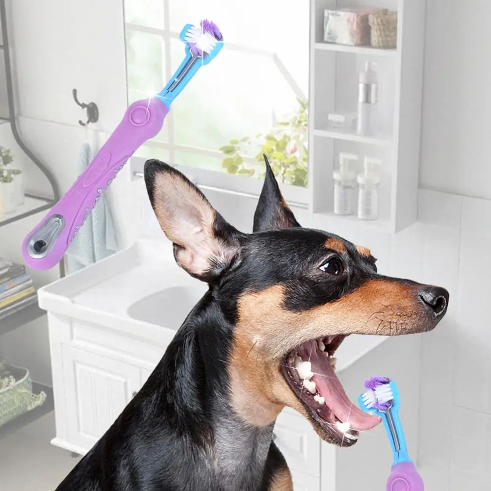 Новые Домашние собаки кошки 3 головки Нескользящая ручка зубная щетка для ухода