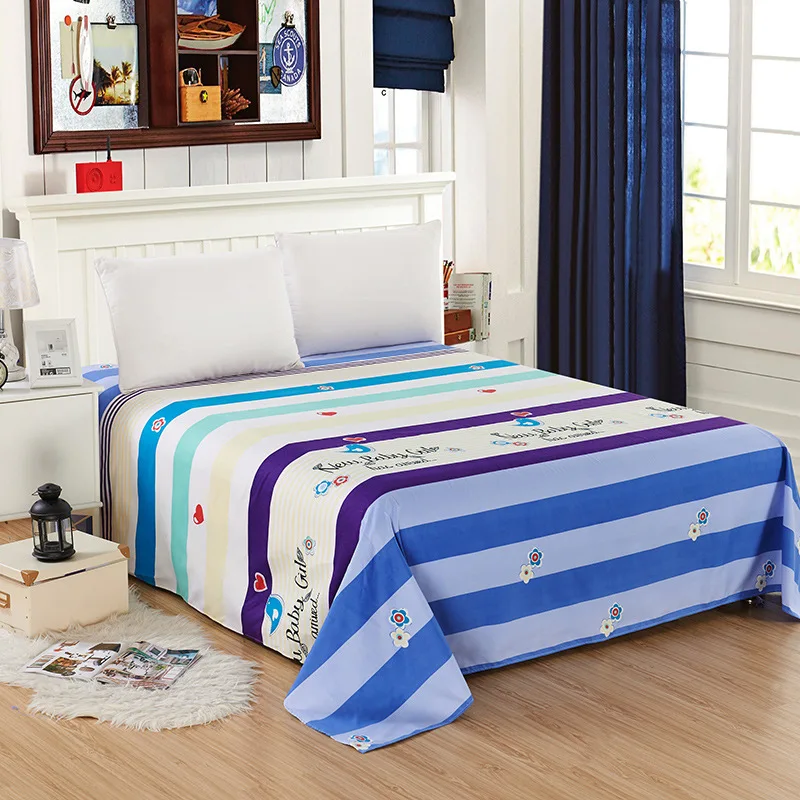 Classic Striped Bed Sheet 1pcs Polyester Fabric Right Angle Luxury Bedspread Comfortable Breathable Bedding Small Fresh Style