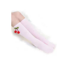 Spring Summer Autumn New Style Beautiful Girls  Cherry CARTOON SOCK Flat Pink Knee High Sock