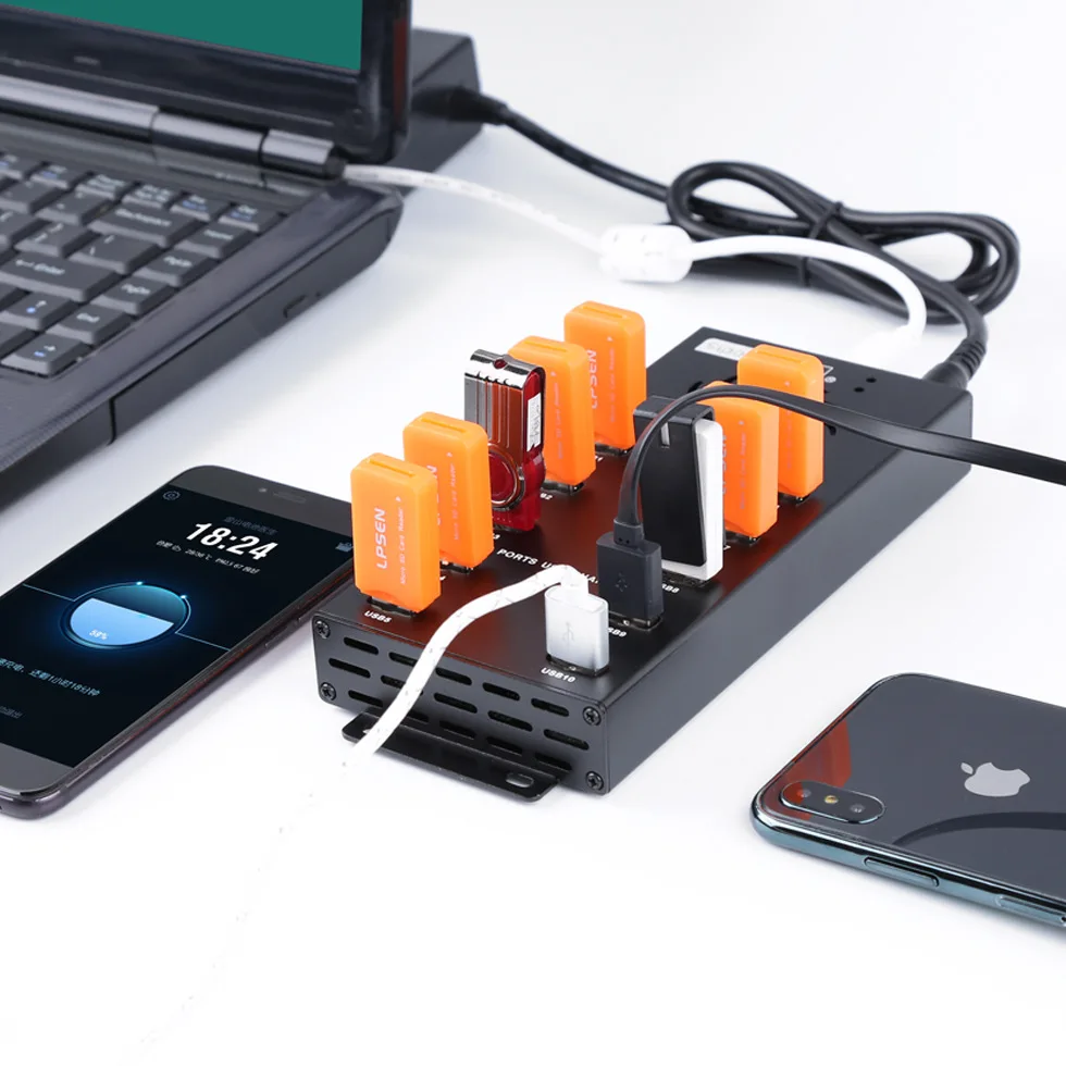 

10 in1 USB2.0 hub HUB with power mobile phone ipad tablet batch brush machine 2.1A charging