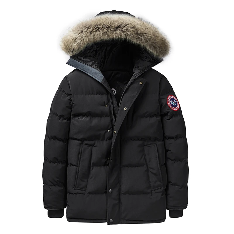 Мужская зимняя куртка, толстая теплая парка с меховым капюшоном, мужское зимнее пальто, хлопковая ветровка, куртки для мужчин размера плюс 6XL 7XL 8XL, Прямая поставка - Цвет: Черный