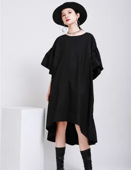 

Summer 2020 New Fashion Cute Ruffles Sleeve Loose Dresses Women Black/White Oversize Style Casual Dress Streetwear