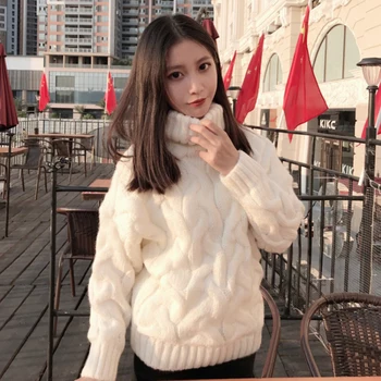 

Winter Women Knitted Turtleneck Sweater Casual Loose Sweaters Pullover Womens Long Sleeve Thin Sweater