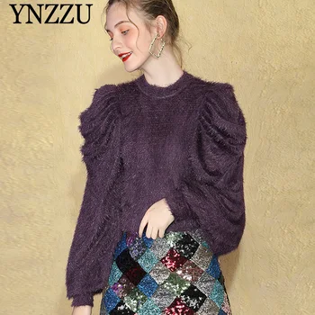 

Vintage Women Puff sleeve Sweater 2019 Autumn Winter Long sleeve Loose Female Knitted Pullover tops Warm Spring Chic YNZZU YT767