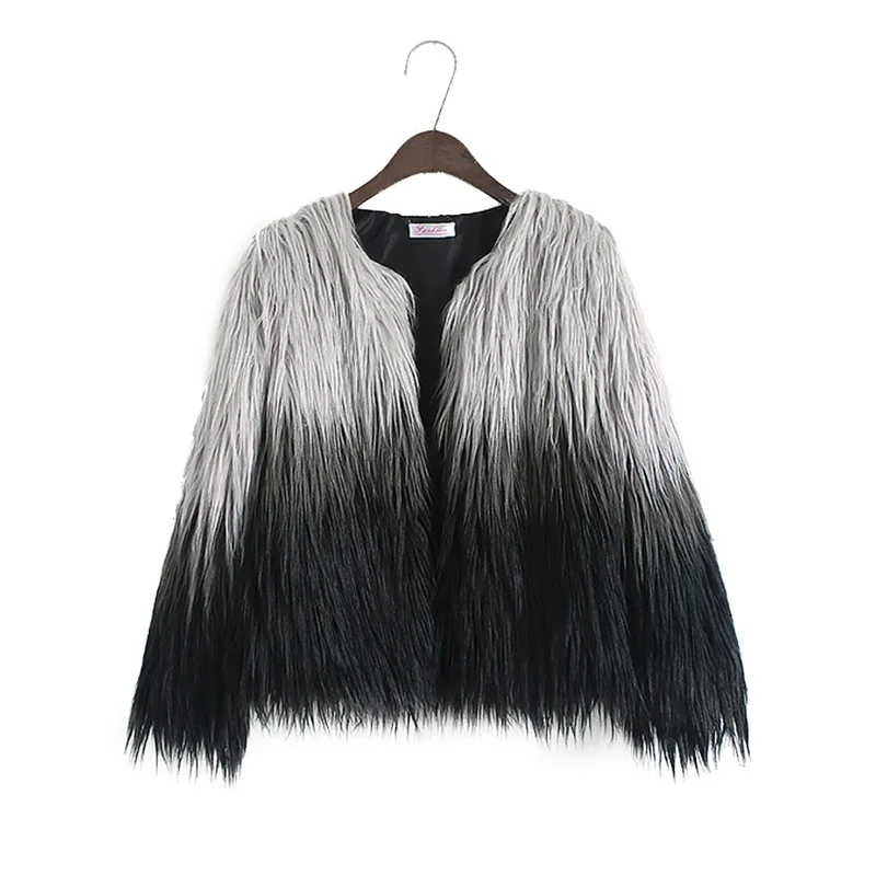 

Winter Coat Women Faux Fur Women's Fashion Gradient Imitation Fur Coat Chaqueta Mujer Women Clothes Plus Size Long Sleeve 2019